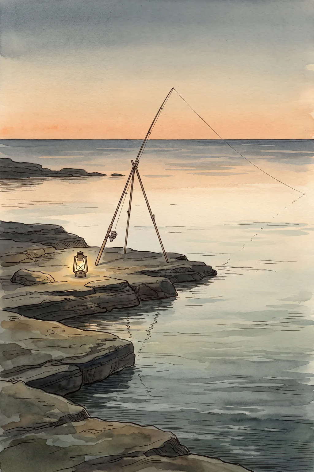 Last Light on the Mark: shore fishing mark at dusk