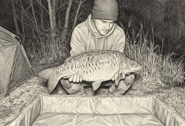 The mirror carp as a pencil study in graphite on cream paper